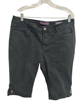 Gloria Vanderbilt 16 Black Denim Bermuda Shorts Button Accents Noir Minimalist